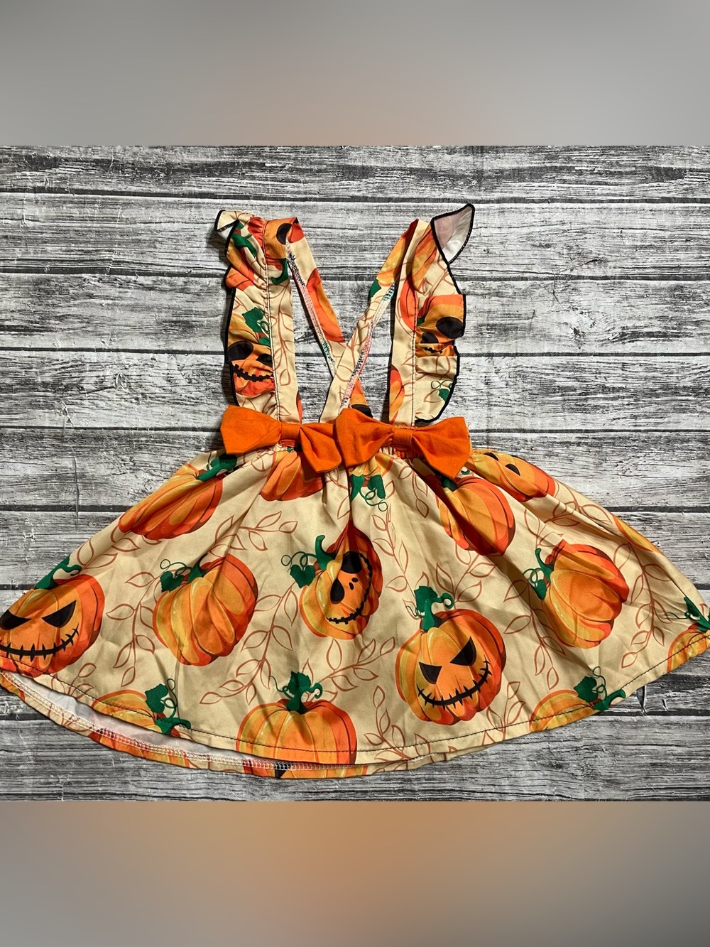 Baby Girl size 12/18 month Halloween Jack O Lantern Skirt with Ruffle Suspenders